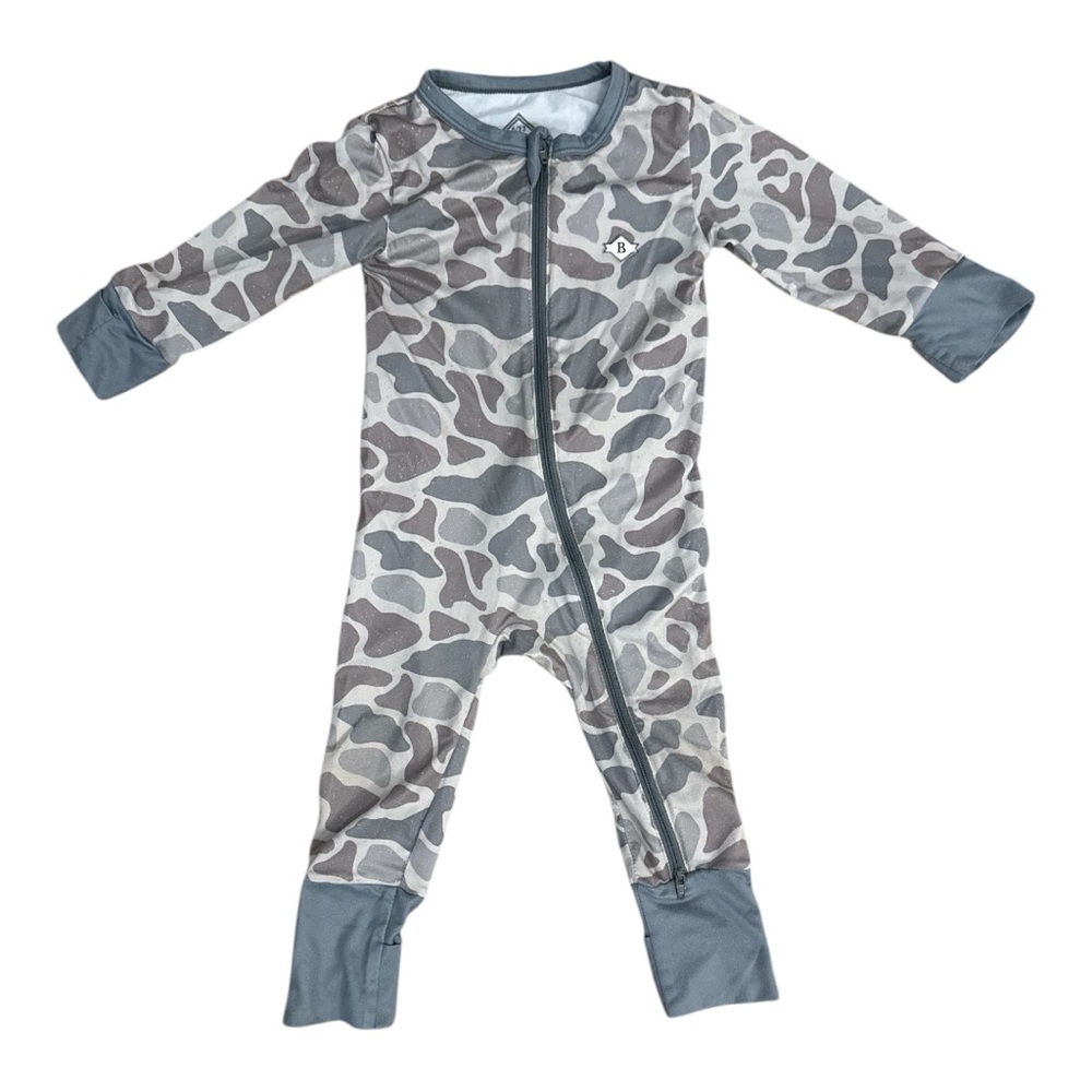 BURLEBO Gray and White Camouflage Footie One-Piece